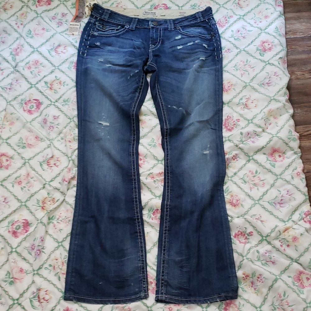 Distressed Wide-Leg Jeans in Dark Blue